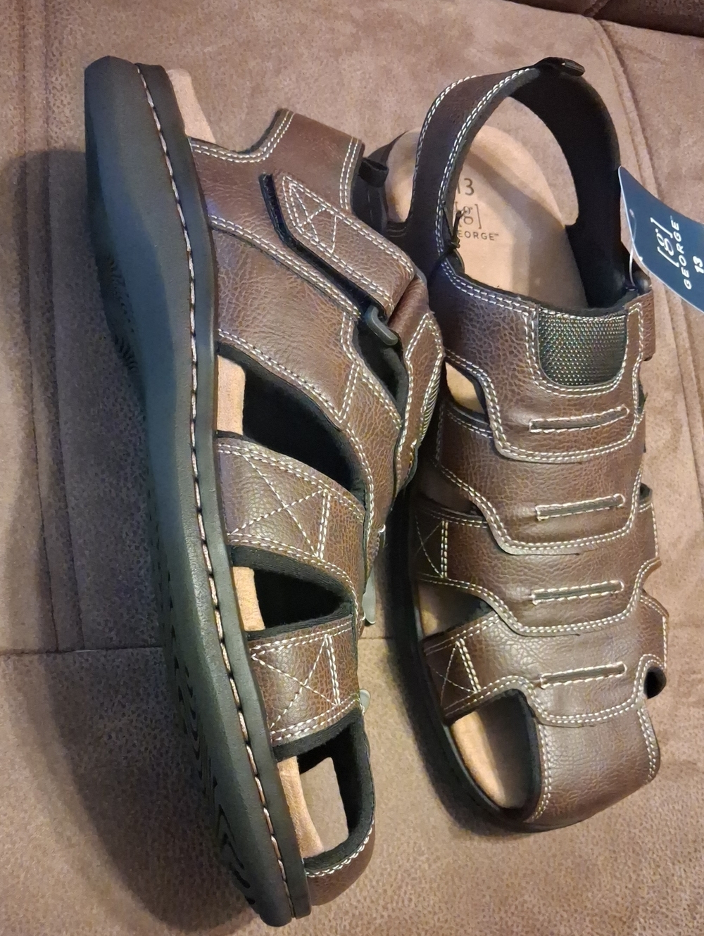 George Men’s Brown Comfort Closed-Toe Casual Sandals Size 13